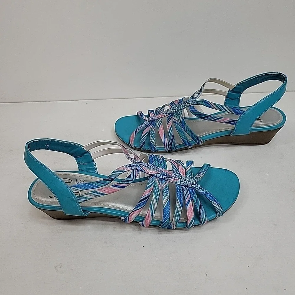 Impo Stretch‎ Caribbean Blues Slingback Wedge Heels Size 6.5 M Super Cute Preppy